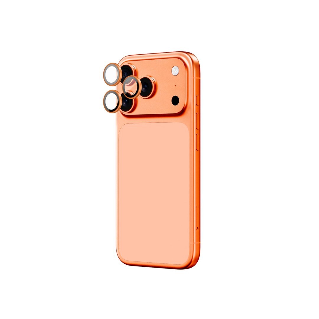 Szkło na aparat na iPhone 17 Pro / Pro Max Lens Glass – z pomarańczową ramką