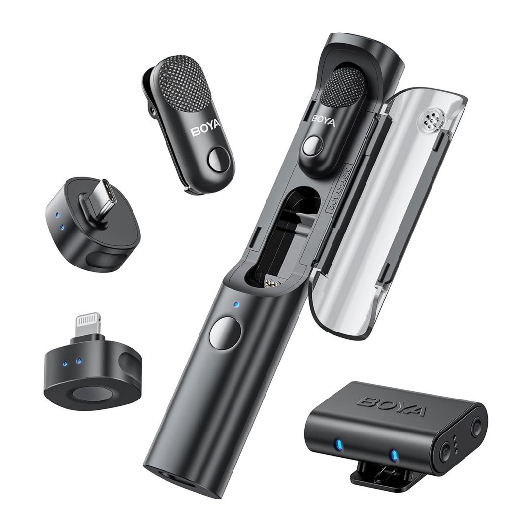 Zestaw mikrofonów bezprzewodowych 4w1 2.4GHz USB-C MAGIC-02 – czarny Zestaw mikrofonów bezprzewodowych 4w1 2.4GHz USB-C MAGIC-02 – czarny
