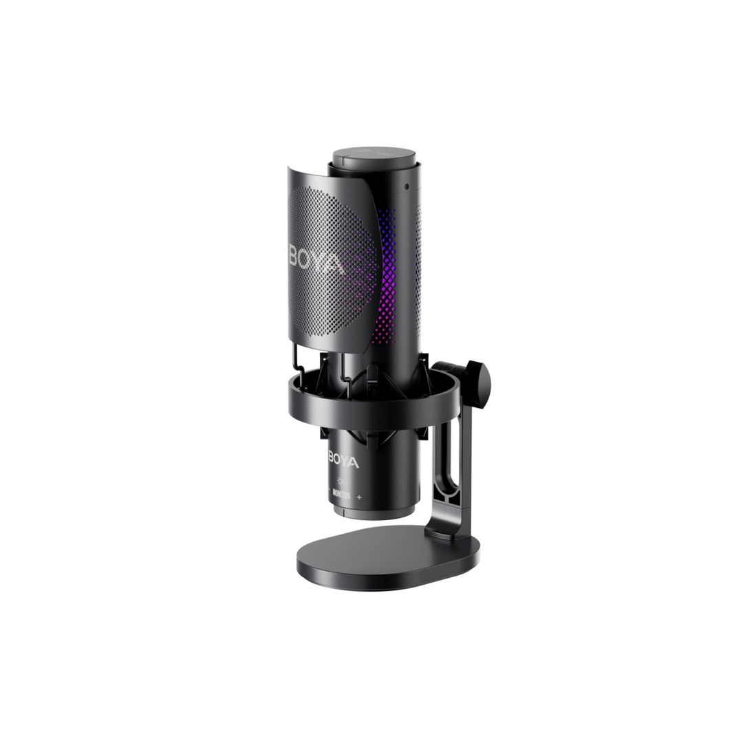 Mikrofon przewodowy ze statywem biurkowym K9 108dB RGB USB-C – czarny