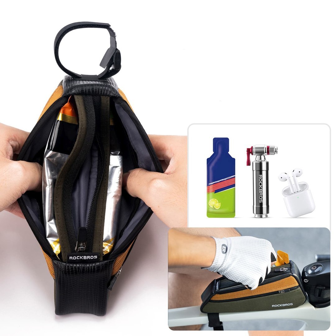 Torba rowerowa na górną rurę ramy 0.25L – zielono pomarańczowa Torba rowerowa na górną rurę ramy 0.25L – zielono pomarańczowa