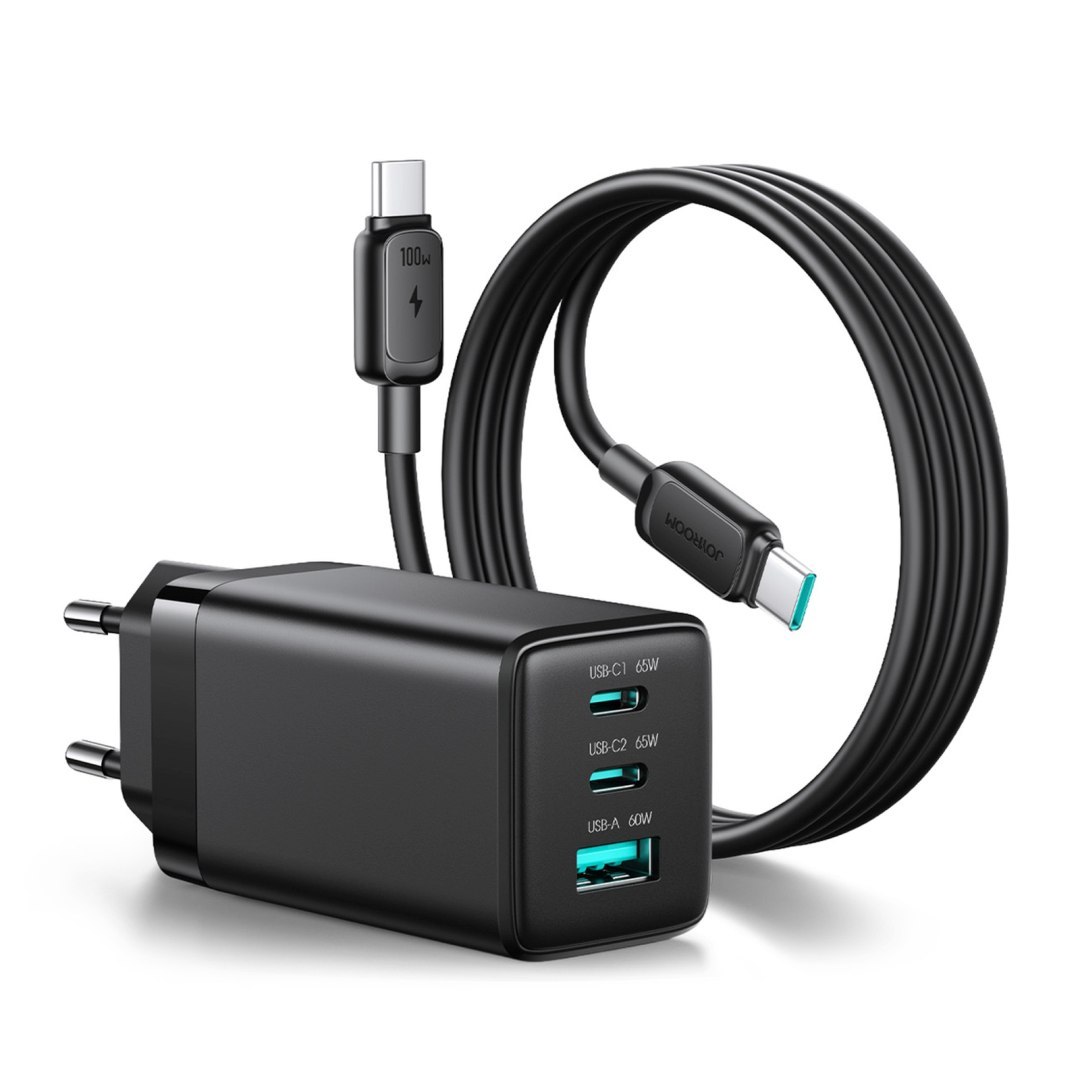 Ładowarka sieciowa USB-A USB-C GaN 65W z kablem USB-C 100W 1.2m – czarna Ładowarka sieciowa USB-A USB-C GaN 65W z kablem USB-C 100W 1.2m – czarna