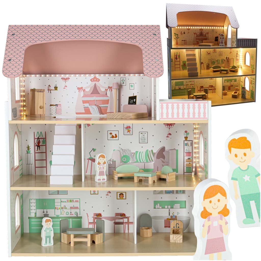 Domek dla lalek drewniany LULILO Peonio 70cm LED róż Domek dla lalek drewniany LULILO Peonio 70cm LED róż