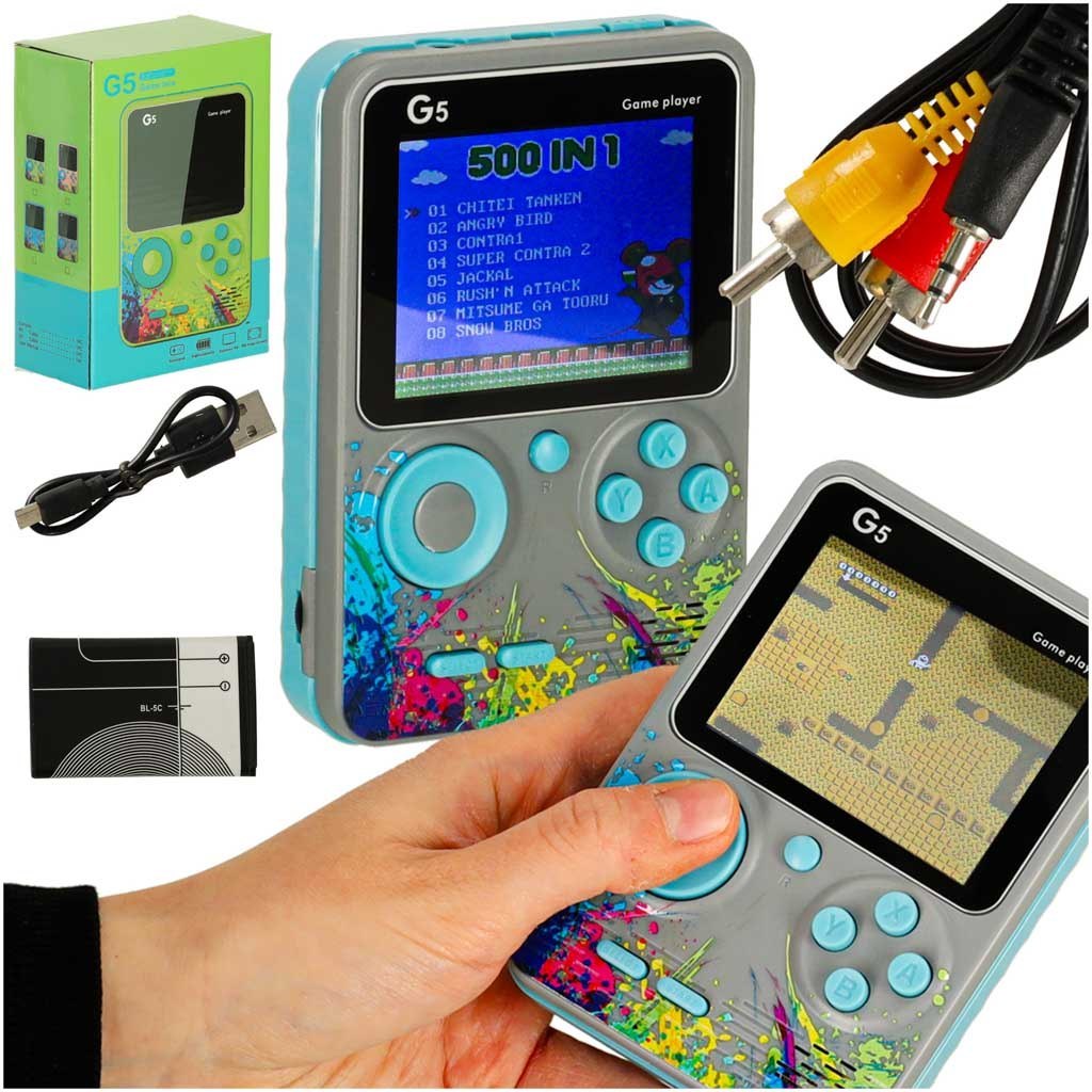 Konsola przenośna do gier mini elektroniczna retro 500 gier szara Konsola przenośna do gier mini elektroniczna retro 500 gier szara