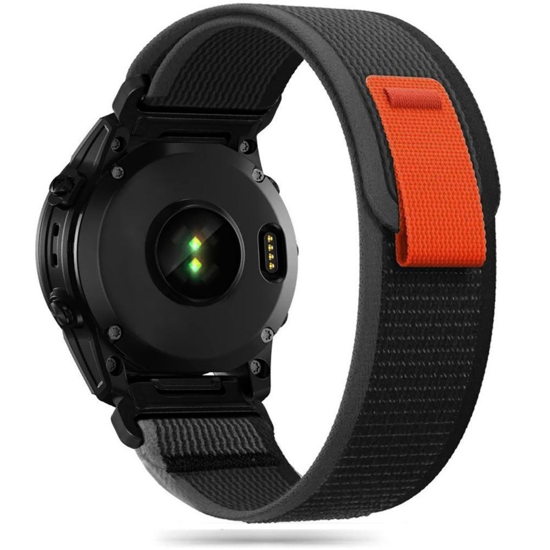 Pasek nylonowy na Garmin Fenix 5 / 6 / 6 Pro / 7 Nylon – czarno pomarańczowy