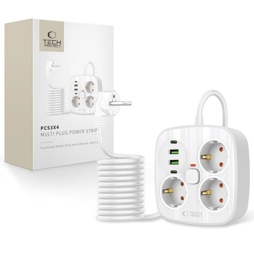 Listwa zasilająca 3 gniazda sieciowe 2x USB-A 2x USB-C 200 cm – biała Listwa zasilająca 3 gniazda sieciowe 2x USB-A 2x USB-C 200 cm – biała
