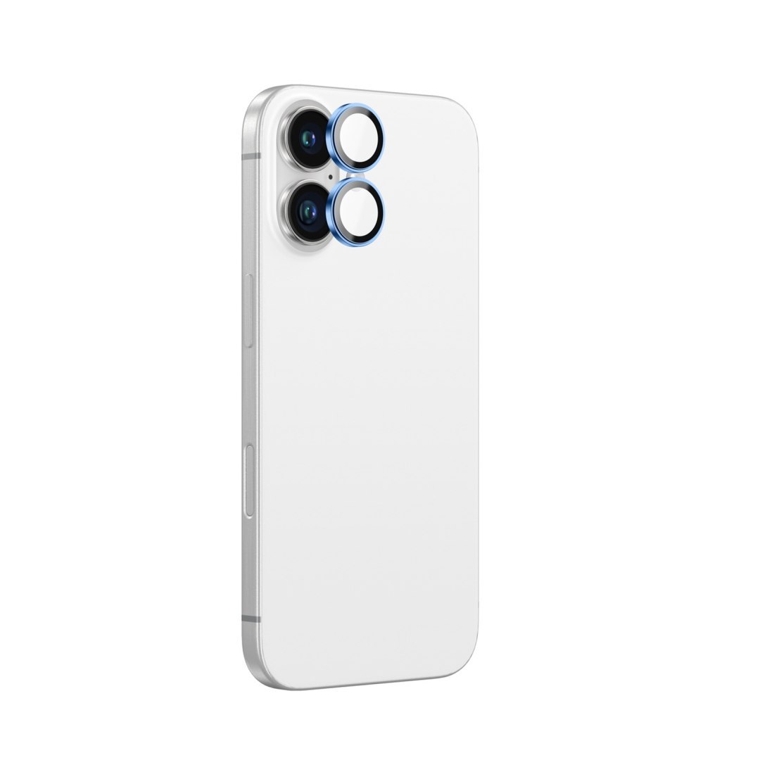 Szkło hartowane z ramką na soczewki aparatu do iPhone 16 / 16 Plus – niebieskie