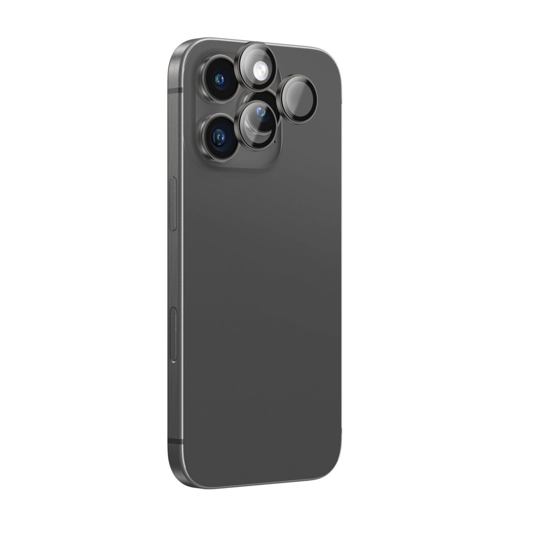 Szkło hartowane z ramką na soczewki aparatu do iPhone 16 Pro / 16 Pro Max – czarne