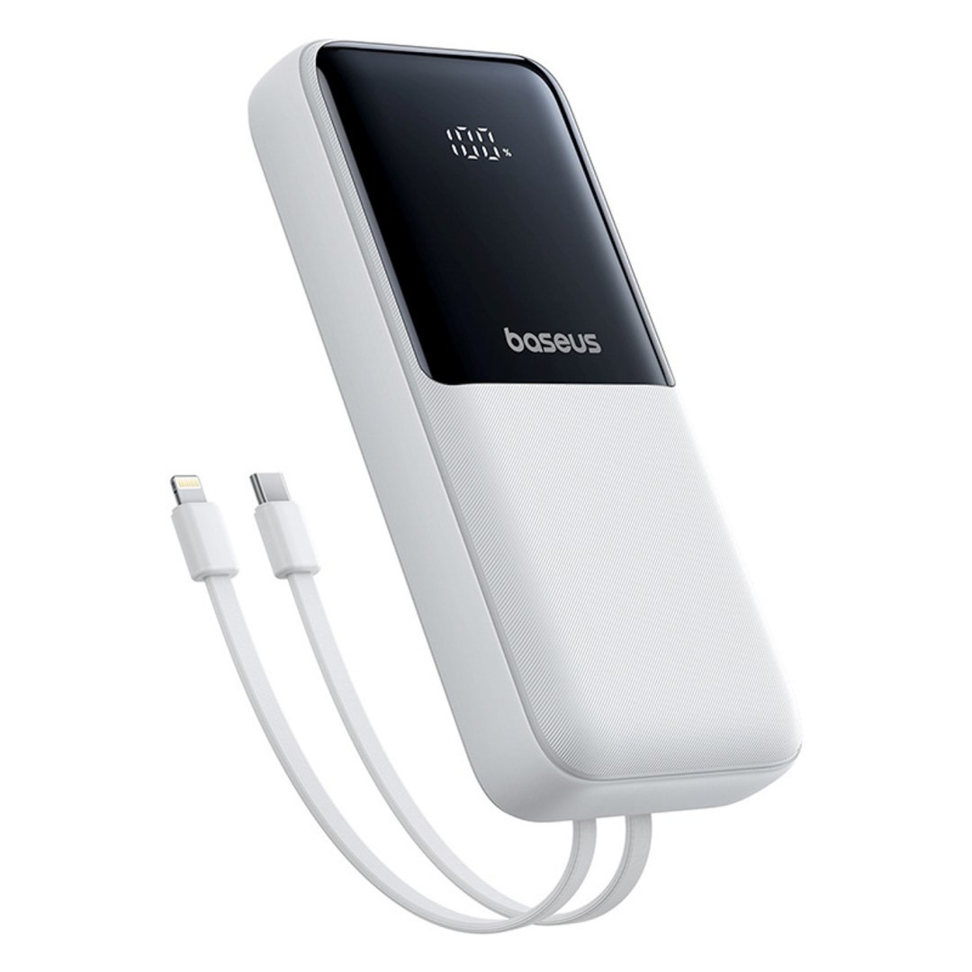 Powerbank 20000mAh 22.5W USB-A USB-C z wbudowanymi kablami USB-C iPhone Lightning - biały