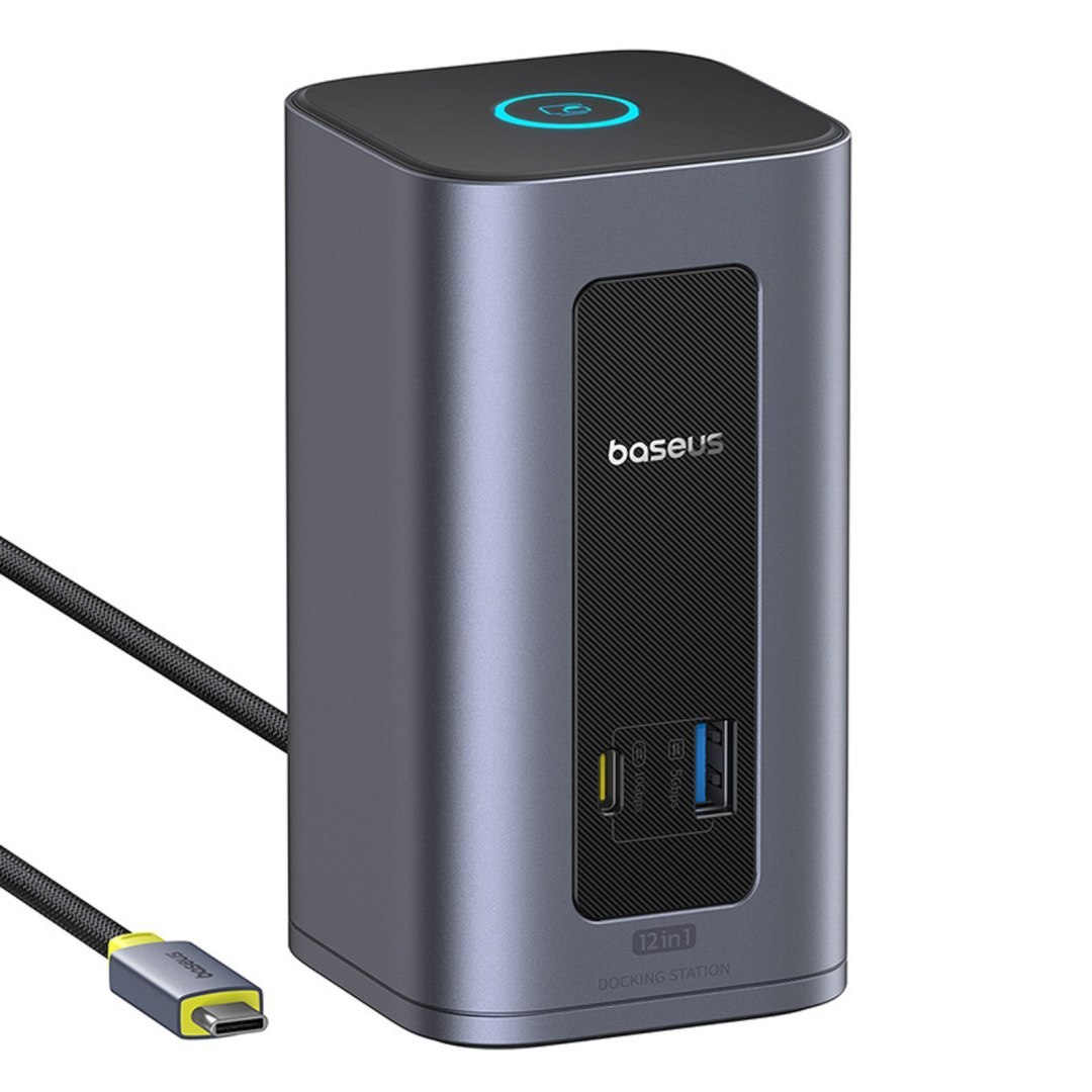 HUB stacja dokująca 12w1 USB-C do USB-C USB-A HDMI DisplayPort Rj45 – szara