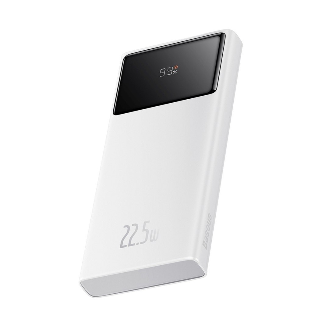 Powerbank 10000mAh USB-A USB-C z wyświetlaczem kablem 22.5W – biały