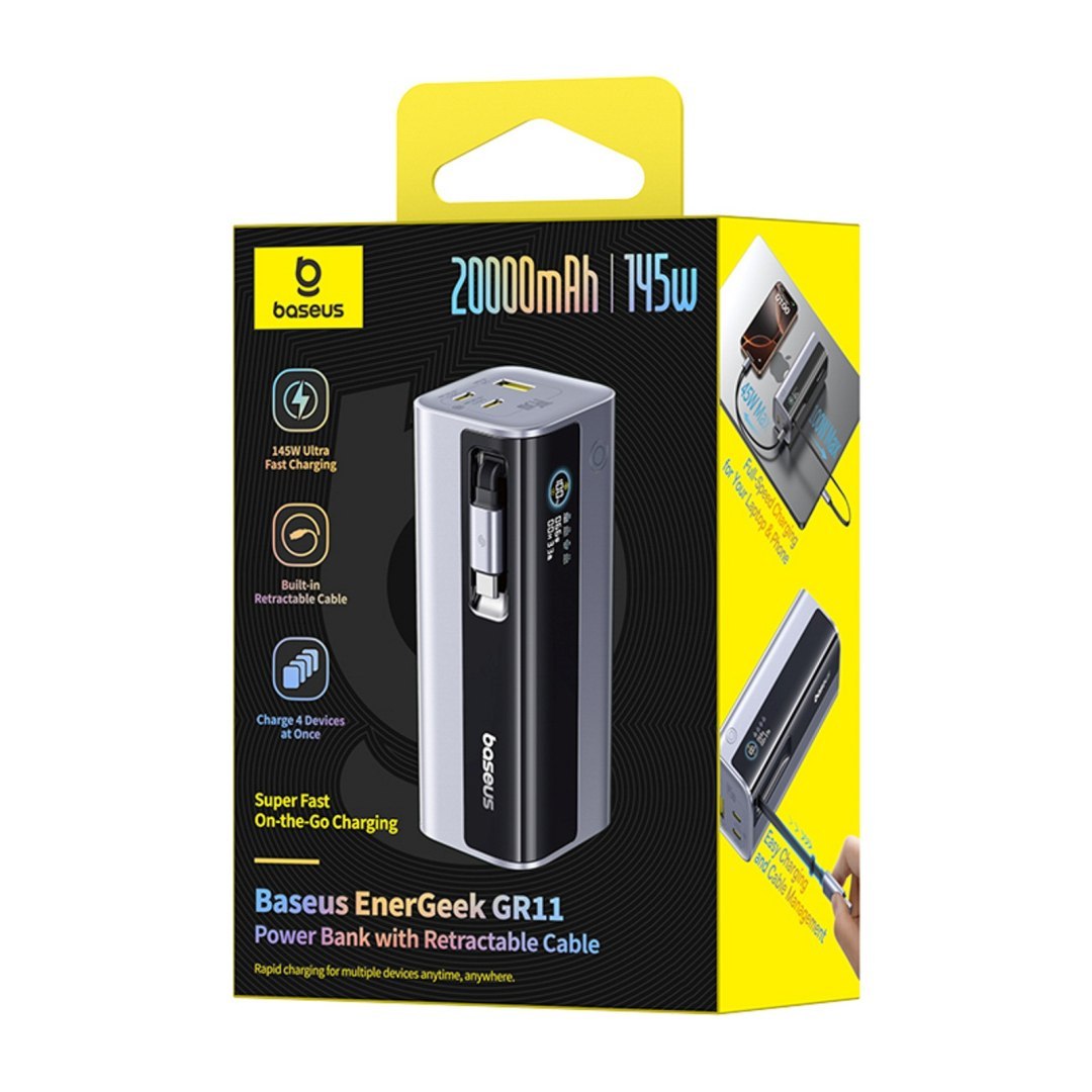 Powerbank 20000mAh EnerGeek GR11 ze zwijanym kablem 145W – szary
