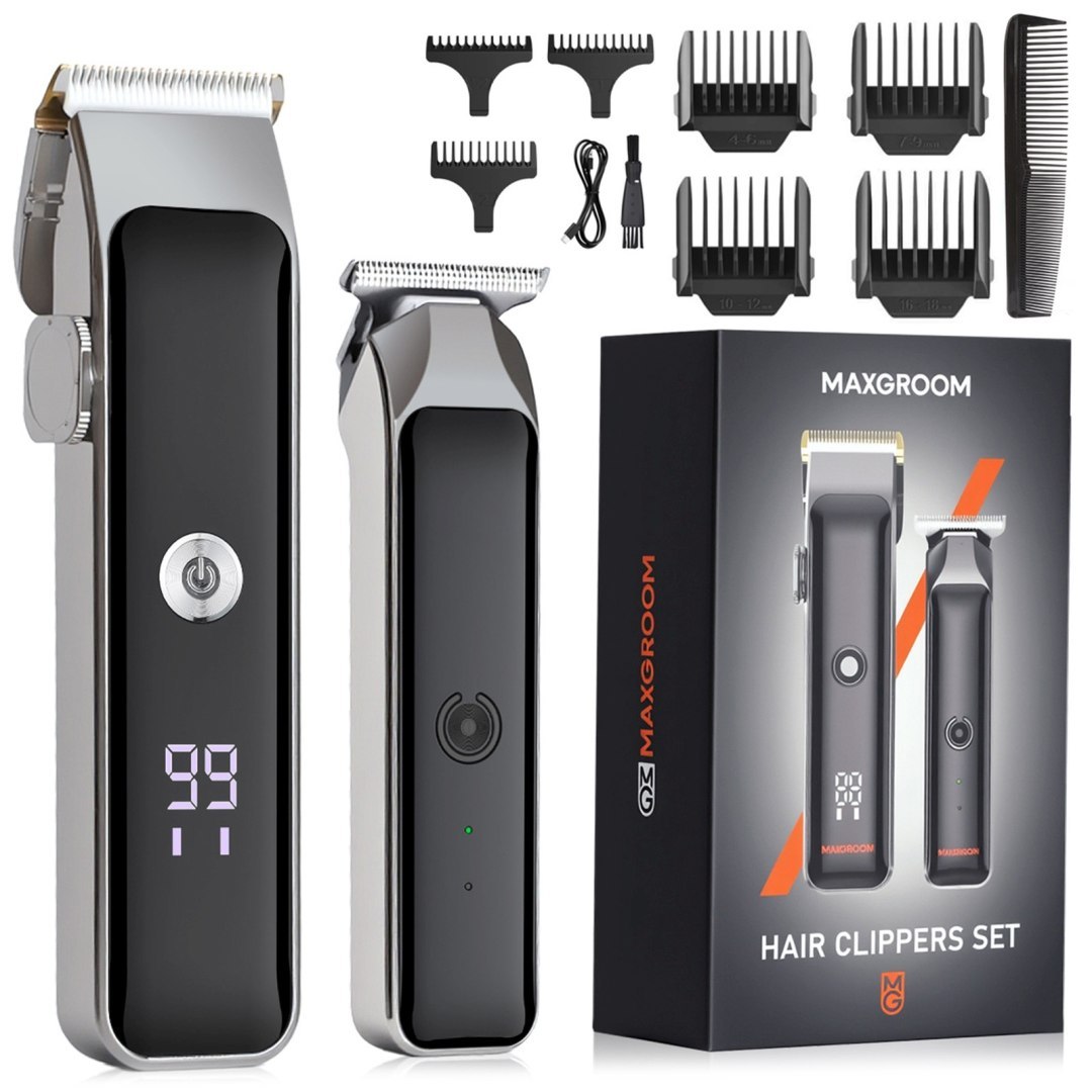 Maszynka do strzyżenia z trymerem 7 nasadek LED USB-C – zestaw