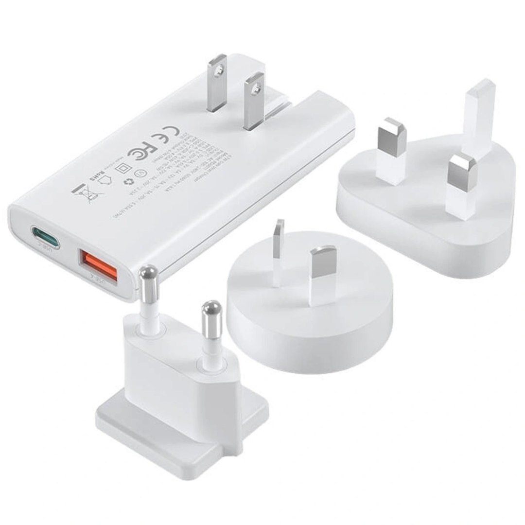 Ładowarka sieciowa USB-A USB-C GaN Ultra 65 W – biała