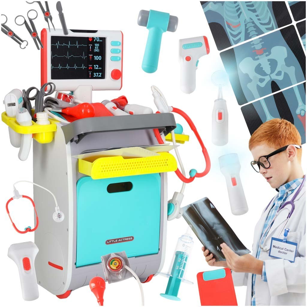 Duży zestaw lekarza stacja medyczna mały doktor ekg rtg światło dźwięk Duży zestaw lekarza stacja medyczna mały doktor ekg rtg światło dźwięk