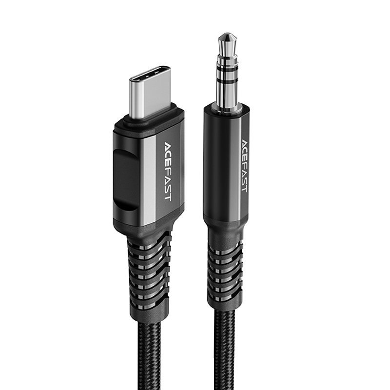 Kabel przewód audio AUX USB-C – 3.5mm mini jack 1.2m czarny Kabel przewód audio AUX USB-C – 3.5mm mini jack 1.2m czarny