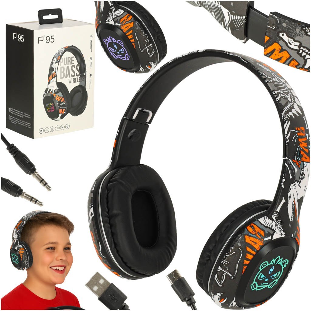 Słuchawki bezprzewodowe nauszne Bluetooth RGB Gaming Sport 200mAh czarne Słuchawki bezprzewodowe nauszne Bluetooth RGB Gaming Sport 200mAh czarne