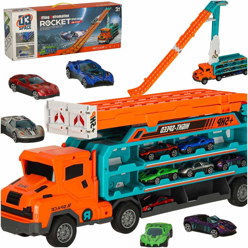 Samochód laweta transporter tor zjeżdżalnia dla samochodów pomarańczowy Samochód laweta transporter tor zjeżdżalnia dla samochodów pomarańczowy