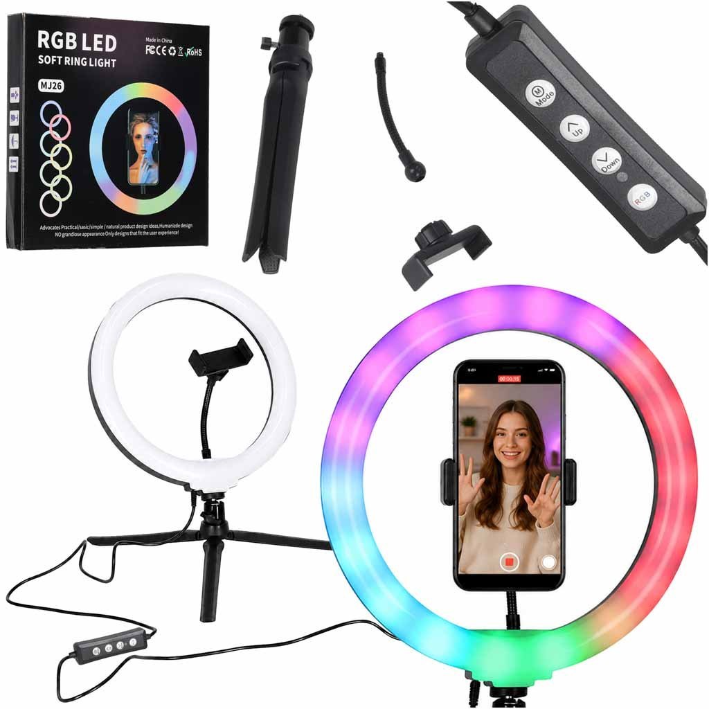 Lampa pierścieniowa do selfie LED RGB na statywie Lampa pierścieniowa do selfie LED RGB na statywie