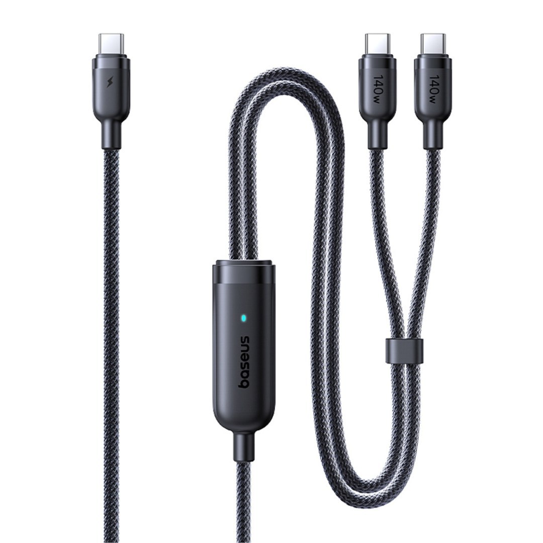 Kabel przewód 2w1 USB-C – 2x USB-C 140W 1.5 m – czarny