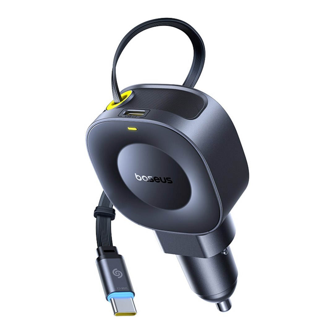 Ładowarka samochodowa USB-C ze zwijanym kablem USB-C 45W – czarna