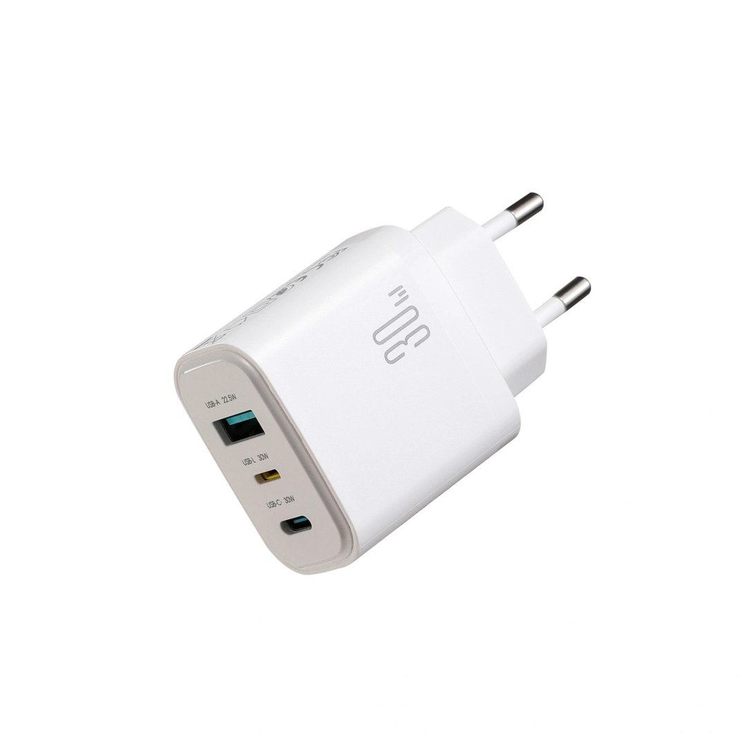 Ładowarka sieciowa USB-A USB-C USB-L JR-TG6 GaN 30W – biała