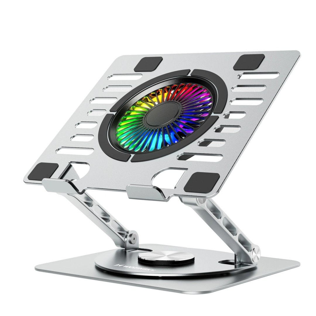 Podstawka chłodząca z obrotem 360 pod laptop tablet RGB – srebrna Podstawka chłodząca z obrotem 360 pod laptop tablet RGB – srebrna