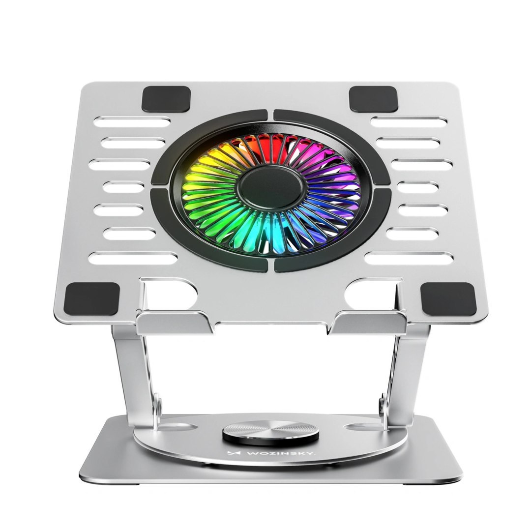 Podstawka chłodząca z obrotem 360 pod laptop tablet RGB – srebrna Podstawka chłodząca z obrotem 360 pod laptop tablet RGB – srebrna
