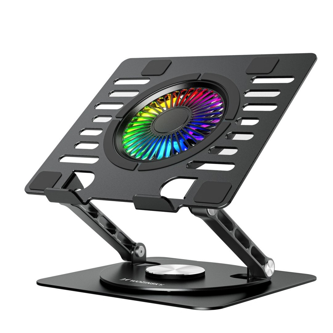 Podstawka chłodząca z obrotem 360 pod laptop tablet RGB – czarna Podstawka chłodząca z obrotem 360 pod laptop tablet RGB – czarna