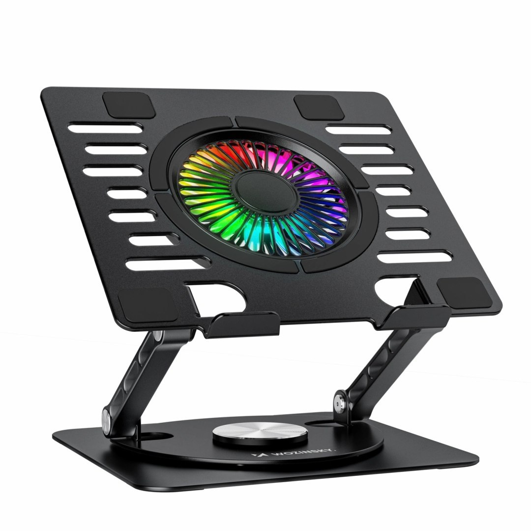 Podstawka chłodząca z obrotem 360 pod laptop tablet RGB – czarna Podstawka chłodząca z obrotem 360 pod laptop tablet RGB – czarna