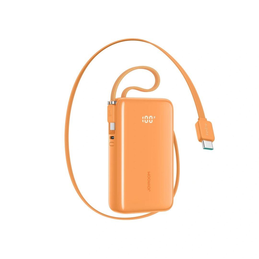 Powerbank 10000mAh z wbudowanymi kablami USB-C 35W – pomarańczowy Powerbank 10000mAh z wbudowanymi kablami USB-C 35W – pomarańczowy