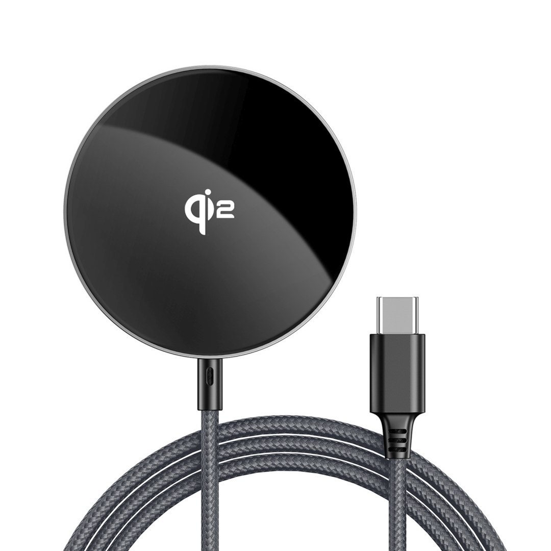 Ładowarka indukcyjna magnetyczna z kablem USB-C Qi2 15W 1.2m – czarna