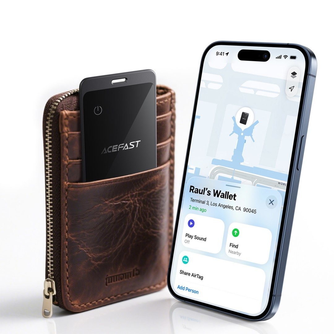 Lokalizator Bluetooth w formie karty kompatybilny z Apple Find My – szary