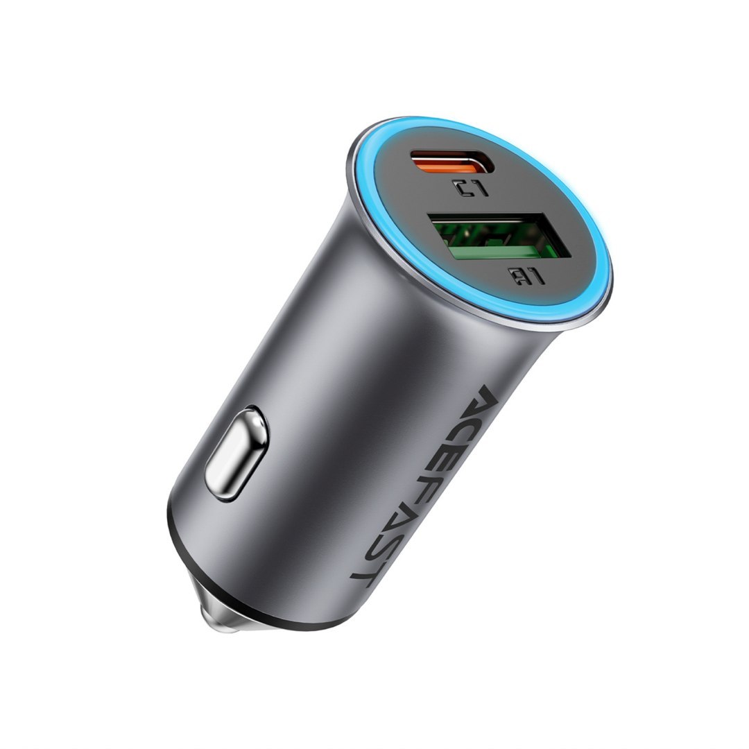 Ładowarka samochodowa USB-A USB-C 95W – szara