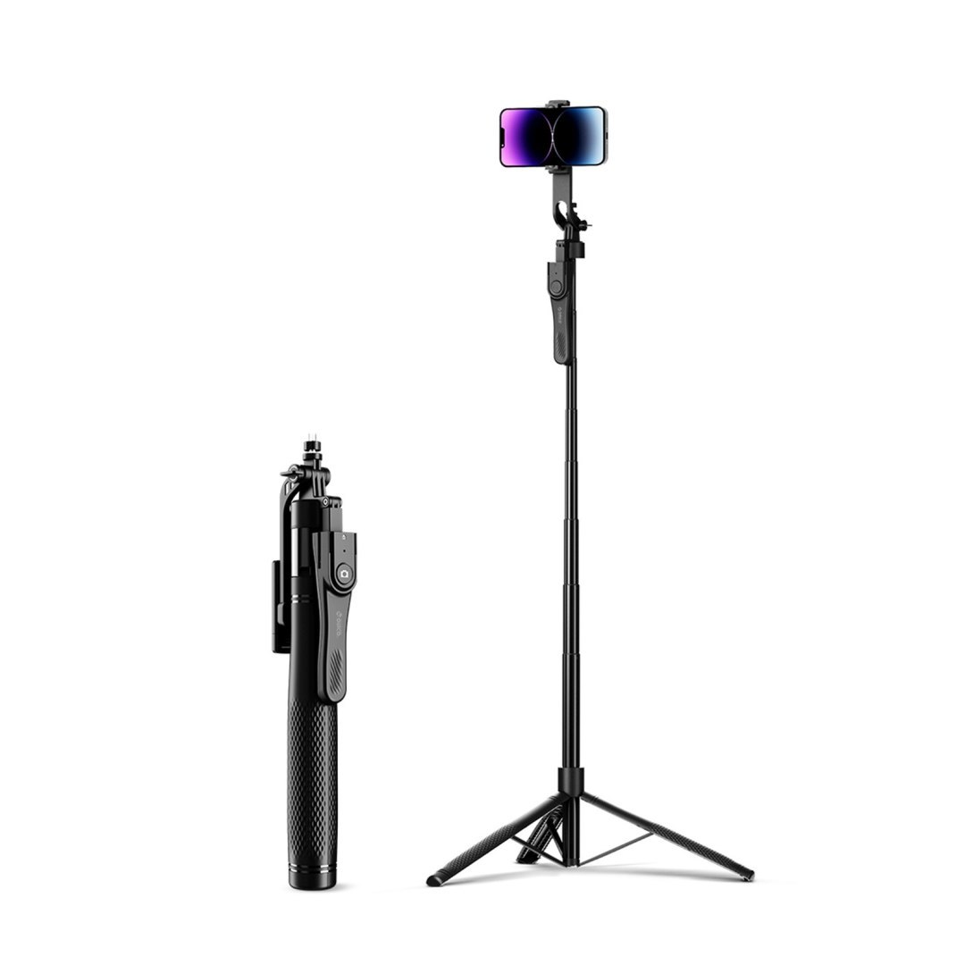 Selfie stick tripod 1/4” na telefon kamerę aparat z obrotem 360 Bluetooth – czarny
