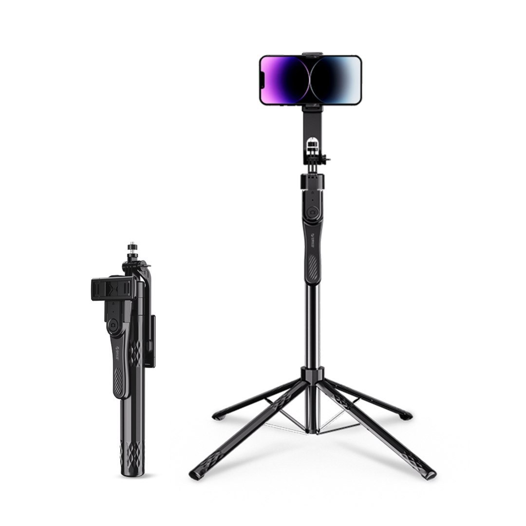 Selfie stick statyw 1/4” na telefon kamerę aparat z obrotem 360 Bluetooth – czarny Selfie stick statyw 1/4” na telefon kamerę aparat z obrotem 360 Bluetooth – czarny