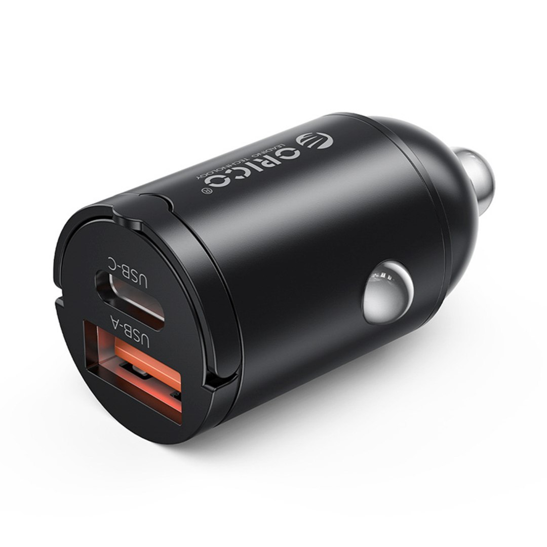 Ładowarka samochodowa USB-A USB-C 30W – czarna Ładowarka samochodowa USB-A USB-C 30W – czarna