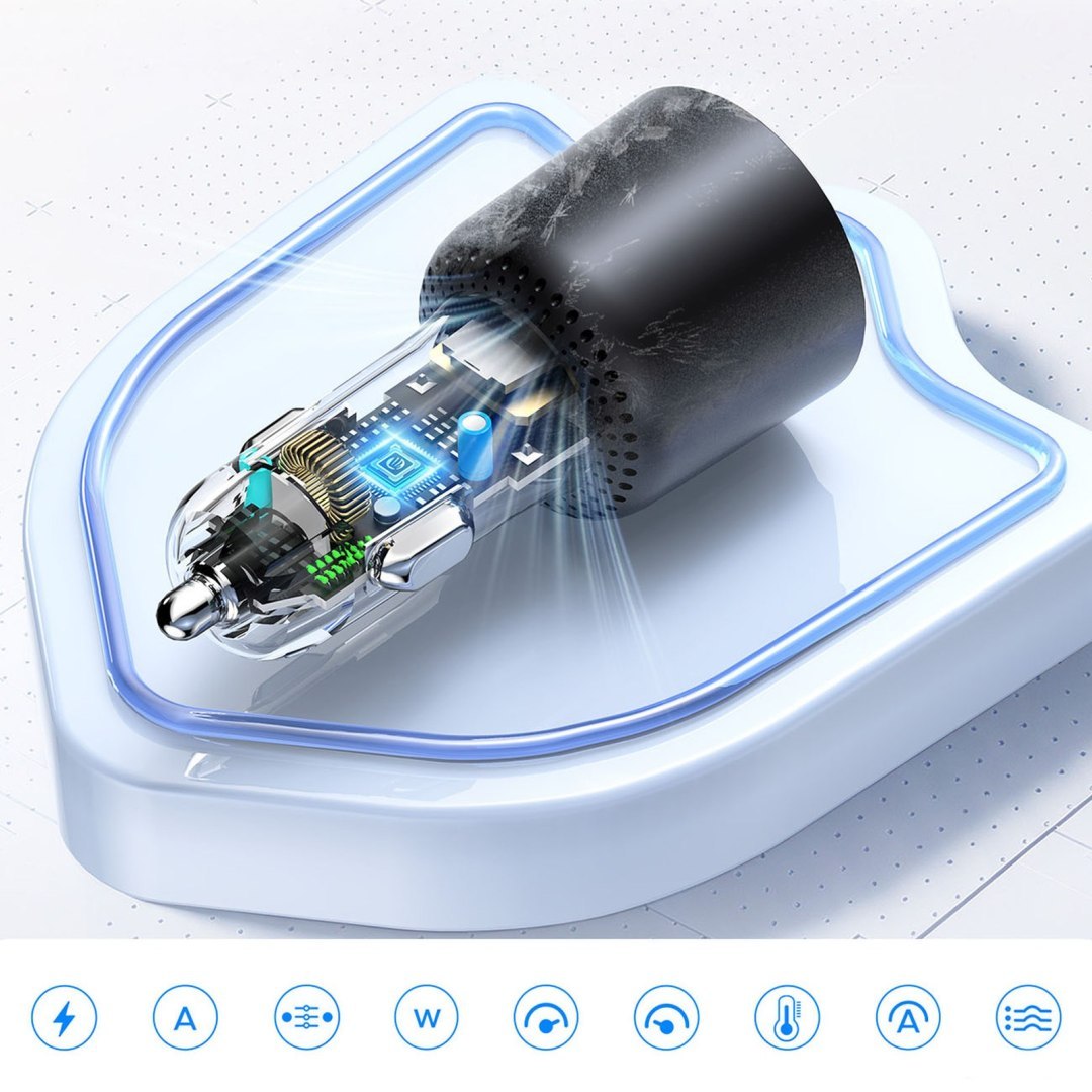 Ładowarka samochodowa USB-A USB-C 165W – czarna