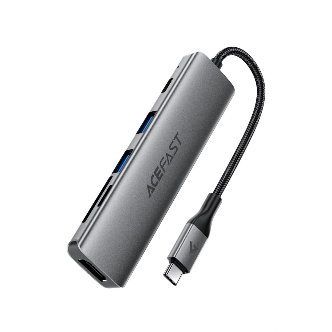 Hub stacja dokująca 6w1 USB-C – UAB-A USB-C HDMI SD 4K 60Hz PD 90W – szara Hub stacja dokująca 6w1 USB-C – UAB-A USB-C HDMI SD 4K 60Hz PD 90W – szara