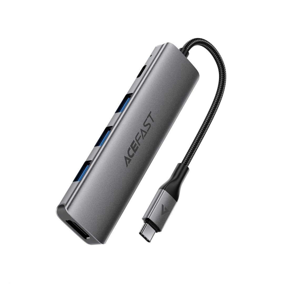 Hub stacja dokująca 5w1 USB-C – USB-A USB-C HDMI 4K 60Hz PD 90W – szara