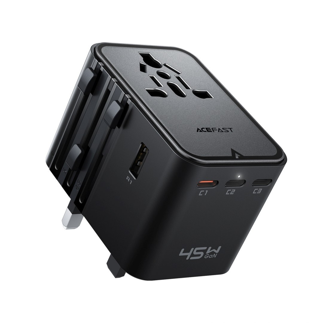 Adapter podróżny ładowarka sieciowa USB-C USB-A AC EU US UK AU – czarna Adapter podróżny ładowarka sieciowa USB-C USB-A AC EU US UK AU – czarna