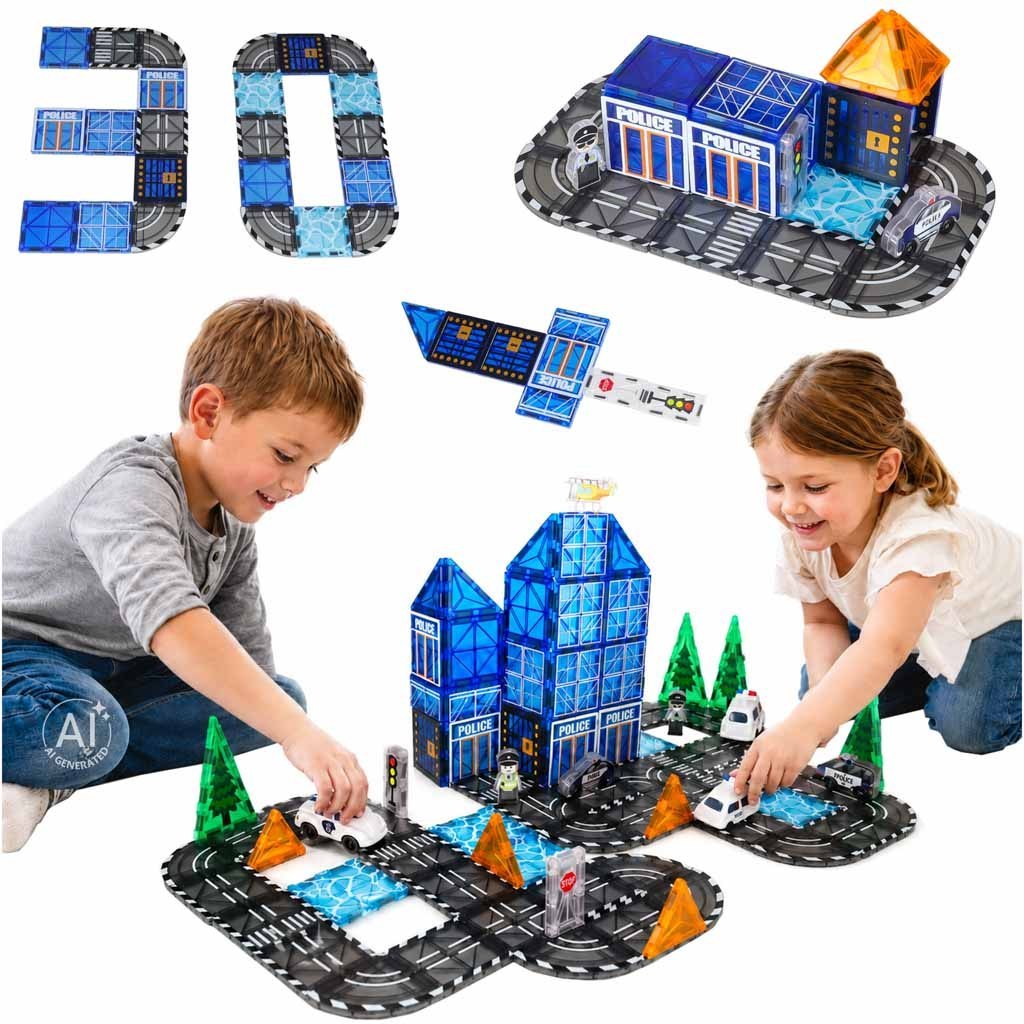 Klocki magnetyczne konstrukcyjne 3D policja radiowozy 91 elementów Klocki magnetyczne konstrukcyjne 3D policja radiowozy 91 elementów