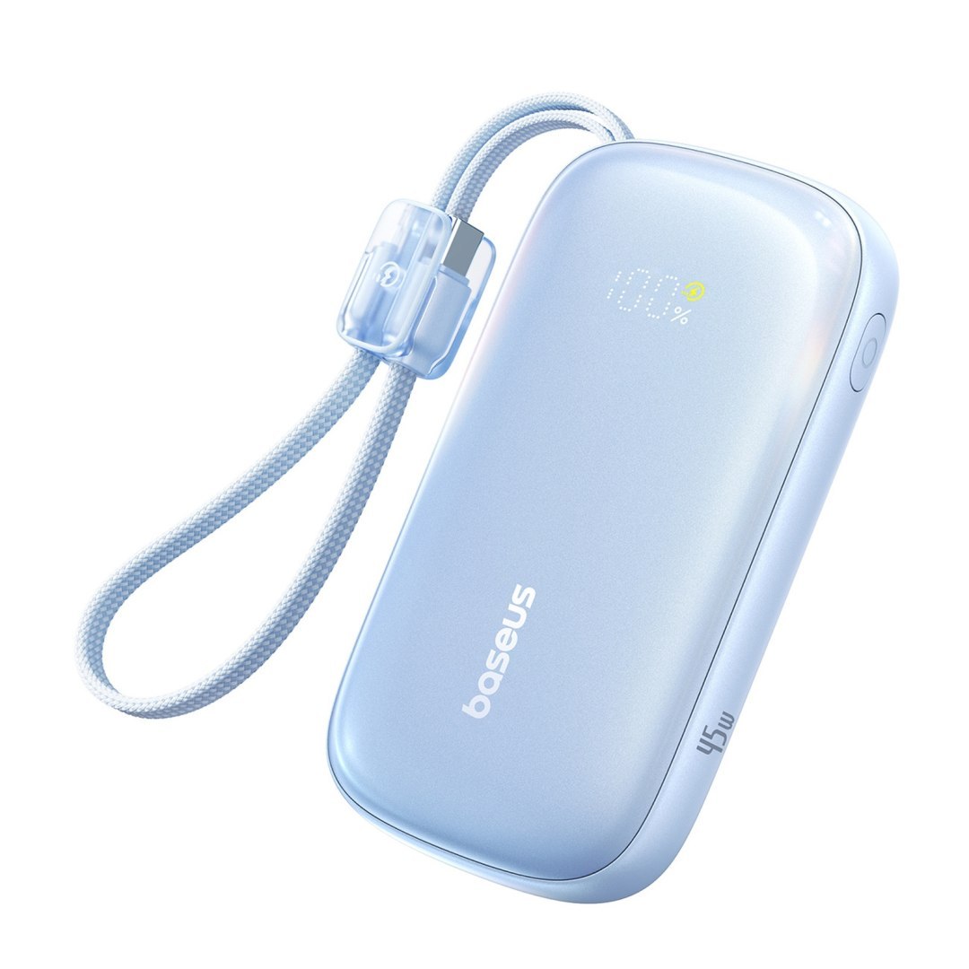 Powerbank 10000mAh 45W z kablem USB-C iPhone Lightning – niebieski Powerbank 10000mAh 45W z kablem USB-C iPhone Lightning – niebieski