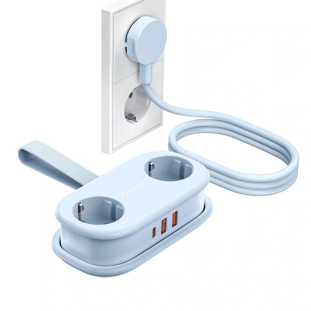 Listwa zasilająca 5w1 AC USB-A USB-C GaN 20W – niebieska