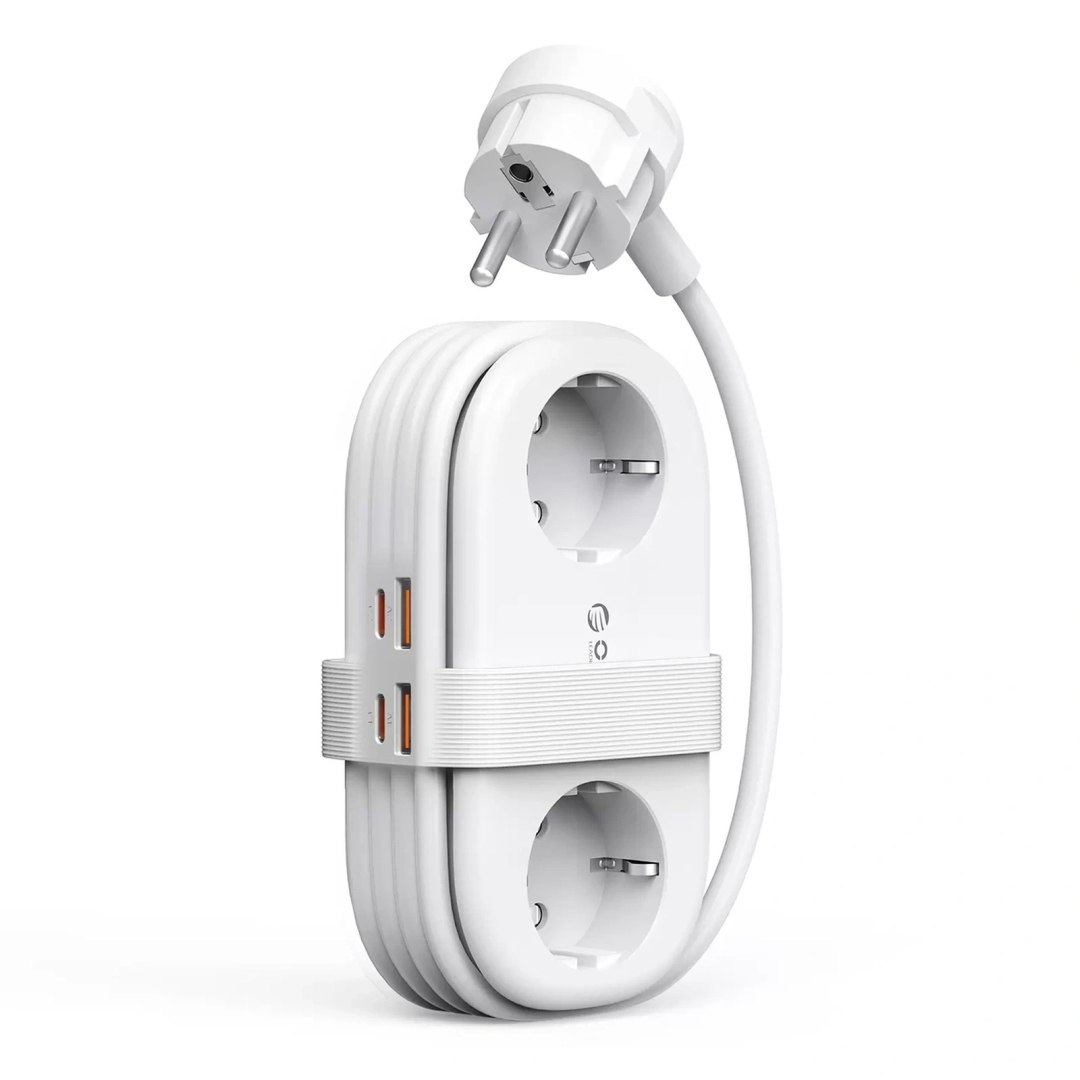 Listwa zasilająca 6w1 AC USB-A USB-C GaN 65W – biała Listwa zasilająca 6w1 AC USB-A USB-C GaN 65W – biała