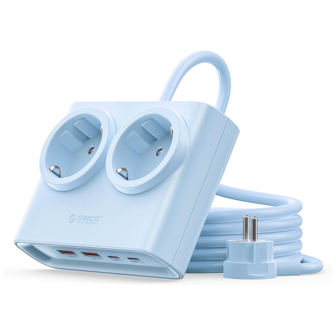Listwa zasilająca 6w1 AC USB-A USB-C 25W – niebieska