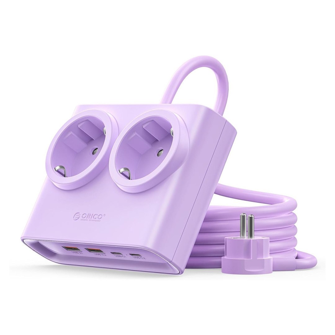 Listwa zasilająca 6w1 AC USB-A USB-C 25W – fioletowa Listwa zasilająca 6w1 AC USB-A USB-C 25W – fioletowa