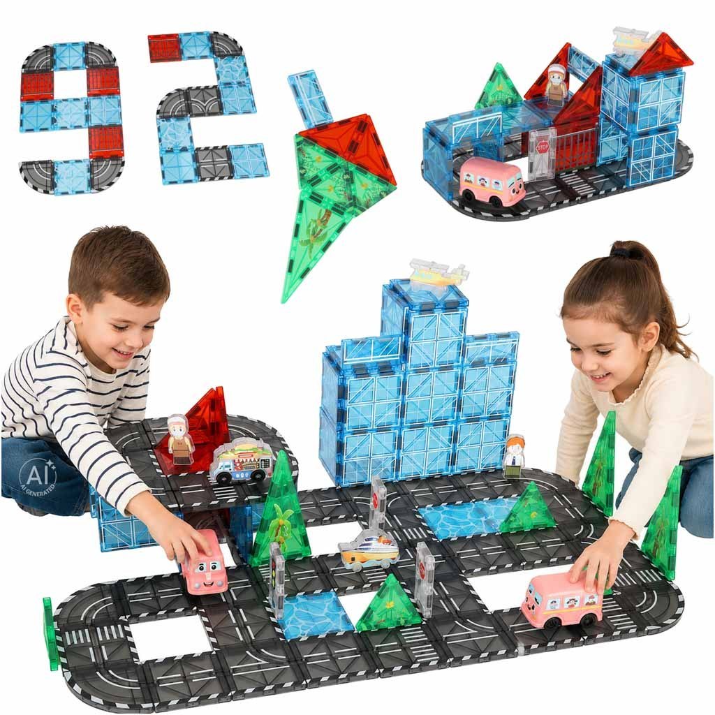 Klocki magnetyczne konstrukcyjne 3D miasto samochody 91 elementów Klocki magnetyczne konstrukcyjne 3D miasto samochody 91 elementów