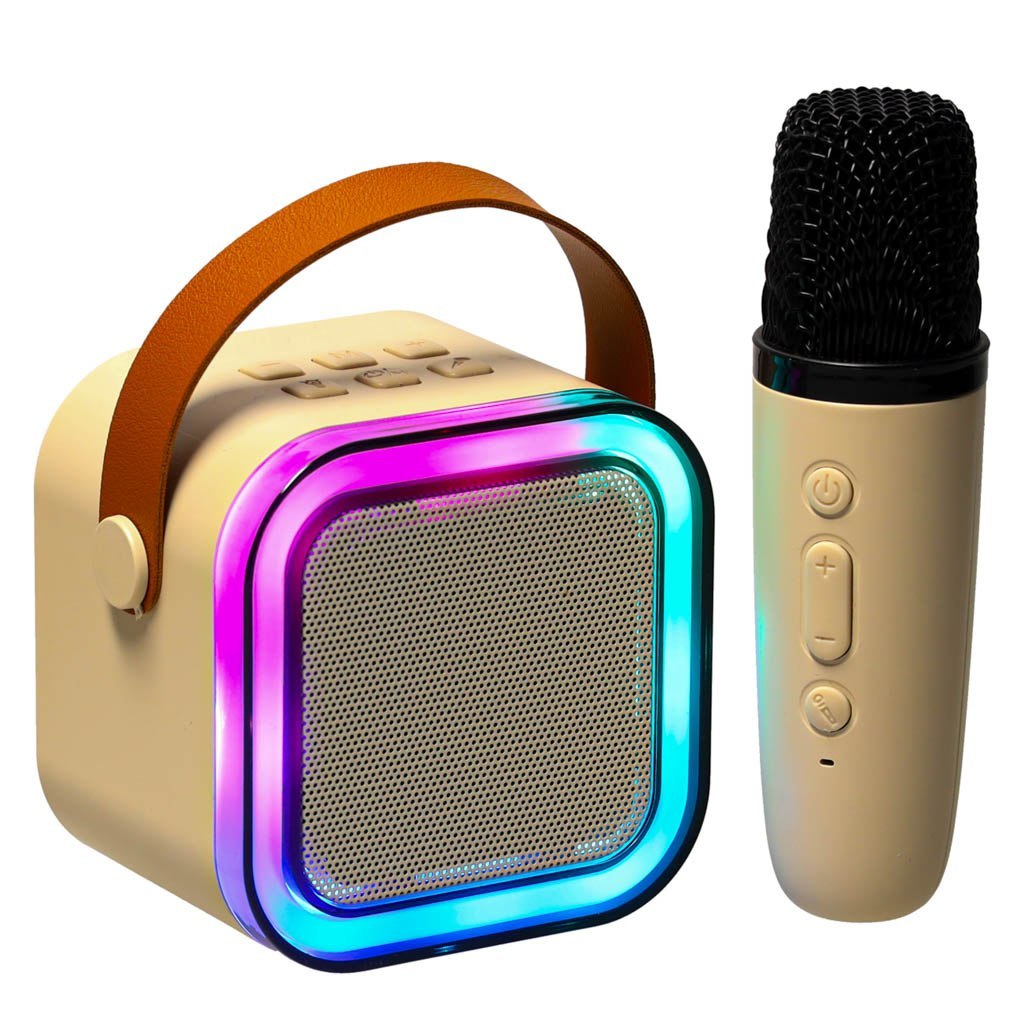 Zestaw do karaoke głośnik Bluetooth mikrofon USB LED beżowy Zestaw do karaoke głośnik Bluetooth mikrofon USB LED beżowy