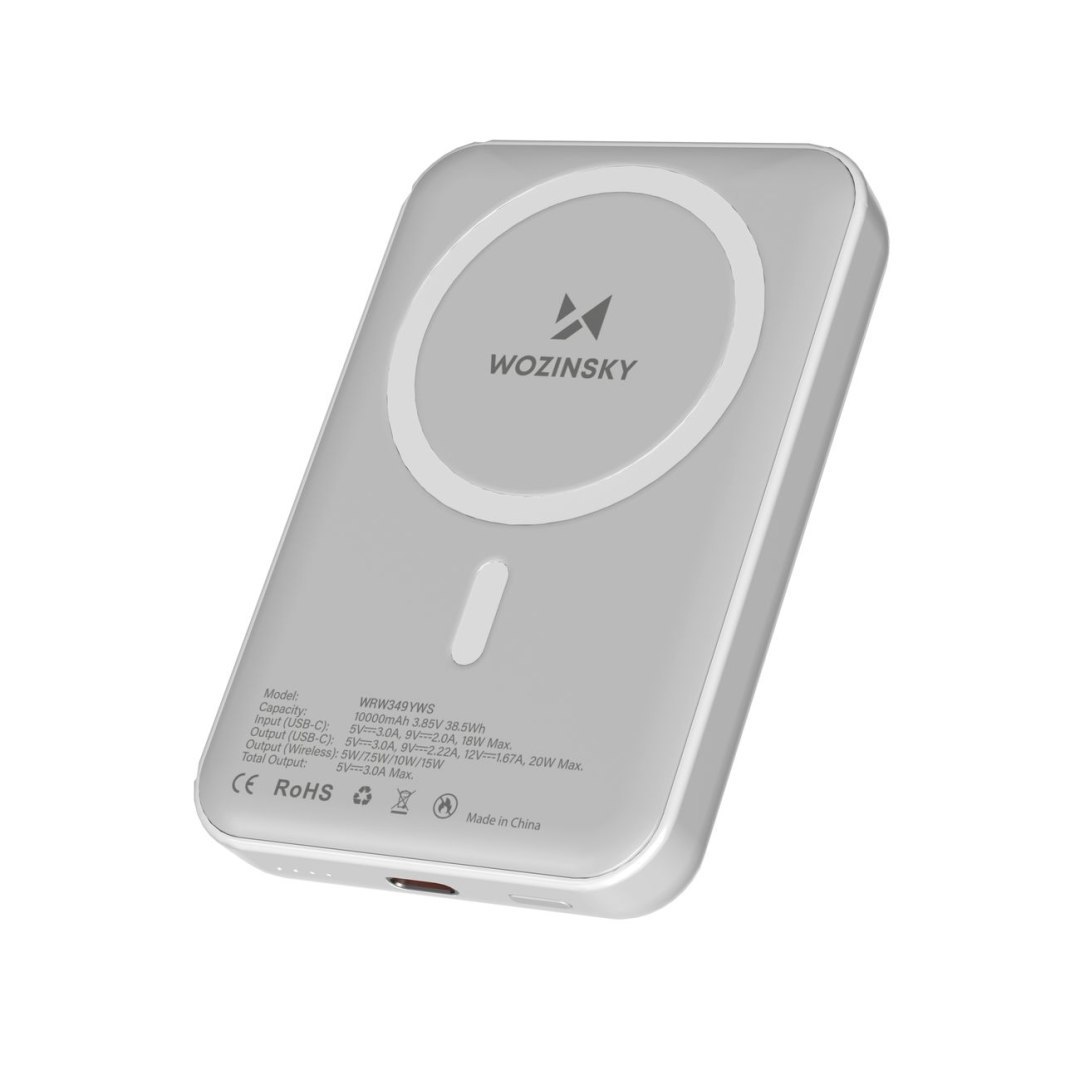 Powerbank magnetyczny 10000 mAh z kablem USB-C 25 cm – biały