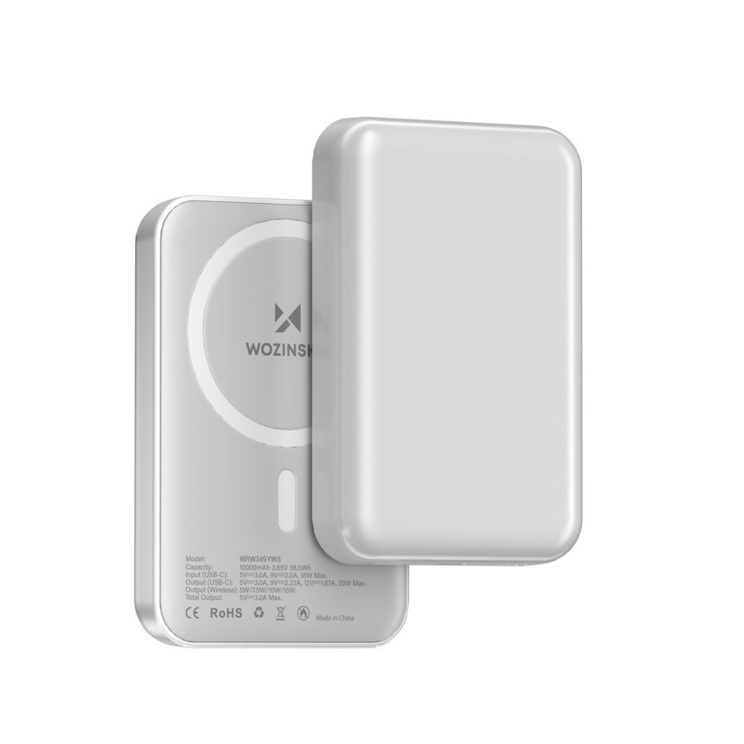 Powerbank magnetyczny 10000 mAh z kablem USB-C 25 cm – biały Powerbank magnetyczny 10000 mAh z kablem USB-C 25 cm – biały